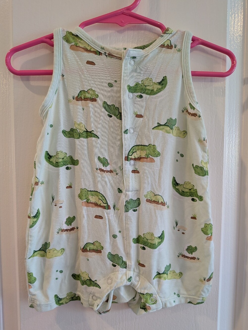 Angel Dear Alligator Print Bamboo Shortie Henley Tank Romper Baby Boys Size 3M